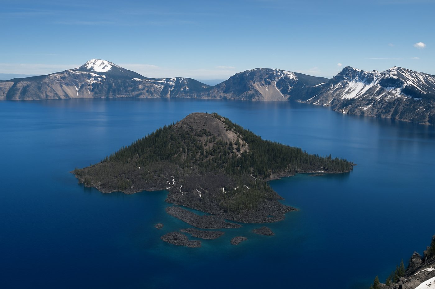 Crater Lake and Wizard Island seen from the caldera rim