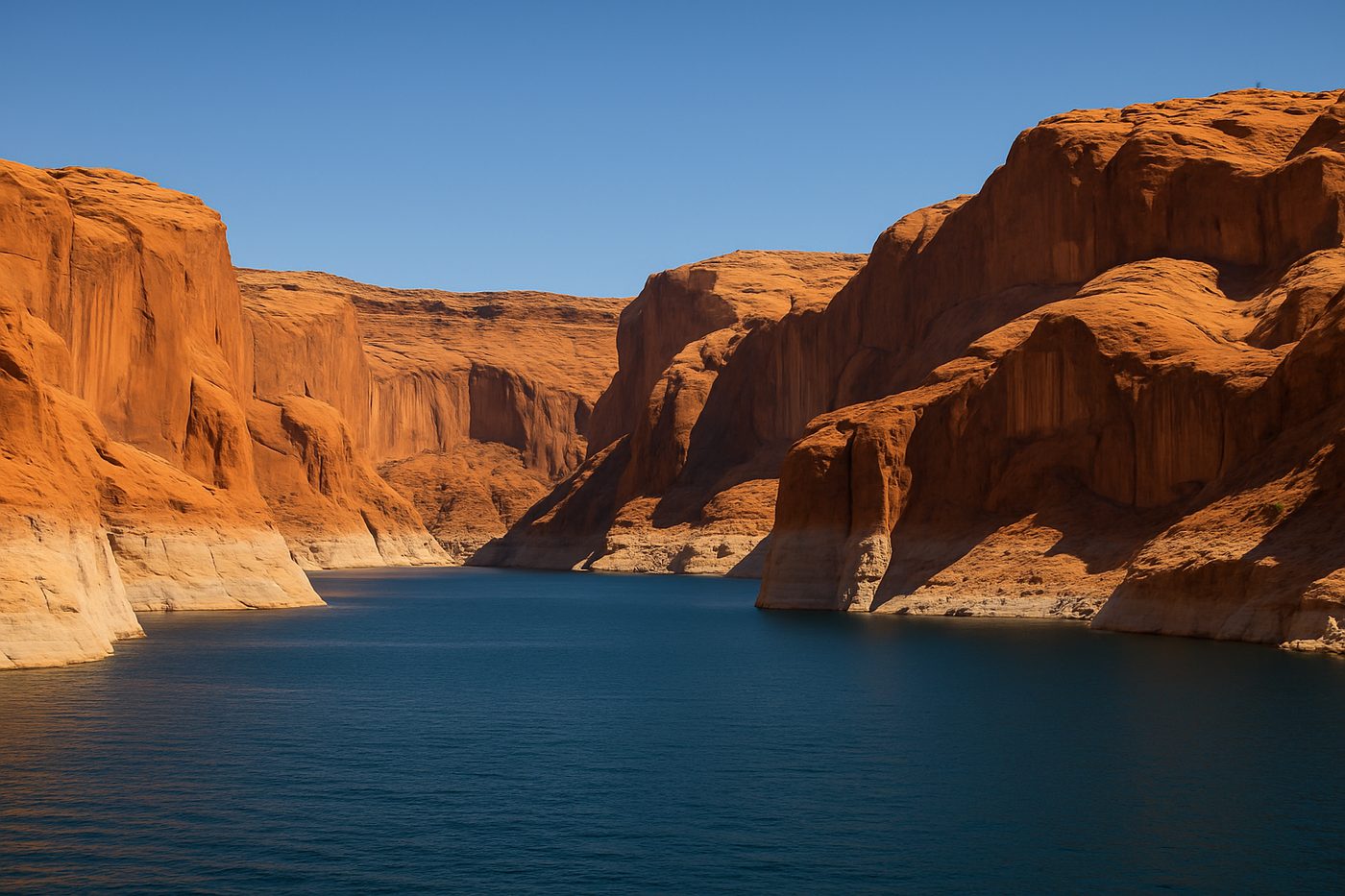 Sandstone walls of Glen Canyon above the waters of Lake Powell