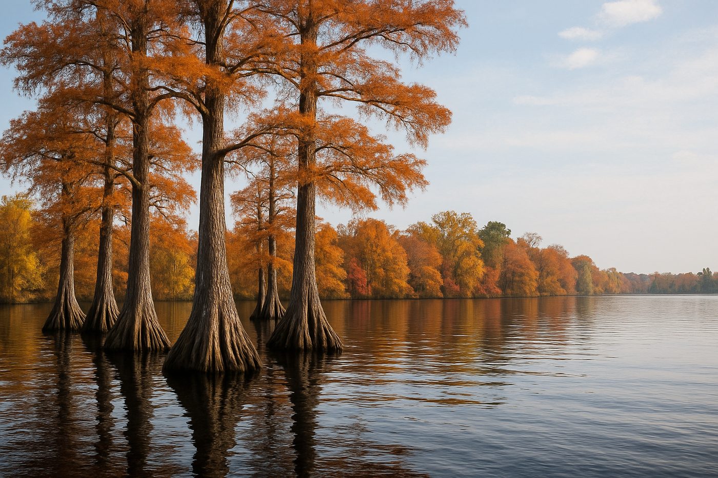 Bald cypress trees standing in Lake Drummond in the Great Dismal Swamp
