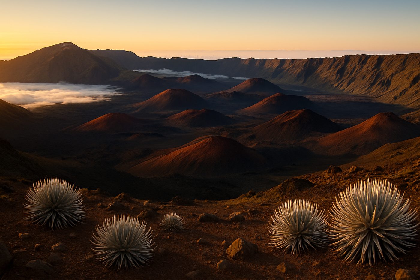 Sunrise over the summit depression of Haleakalā