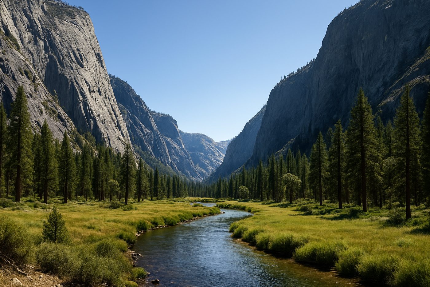 Granite walls above the river at Cedar Grove in Kings Canyon National Park