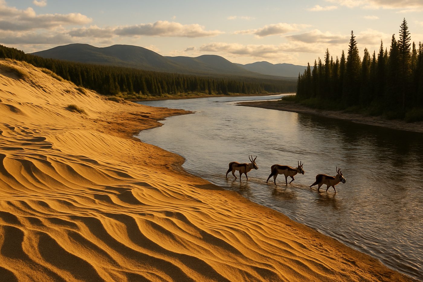 Sand dunes beside the Kobuk River in Kobuk Valley National Park