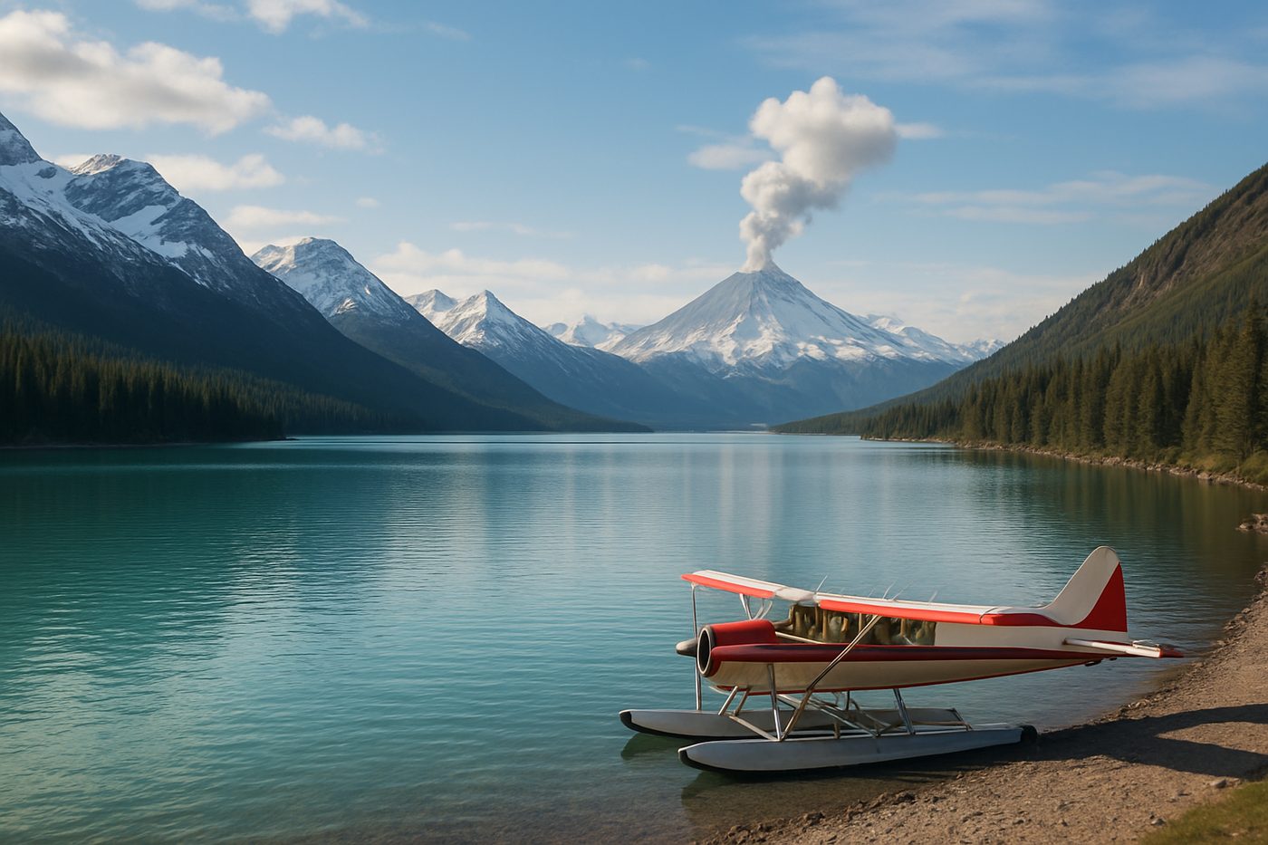 Turquoise lake and mountains in Lake Clark National Park