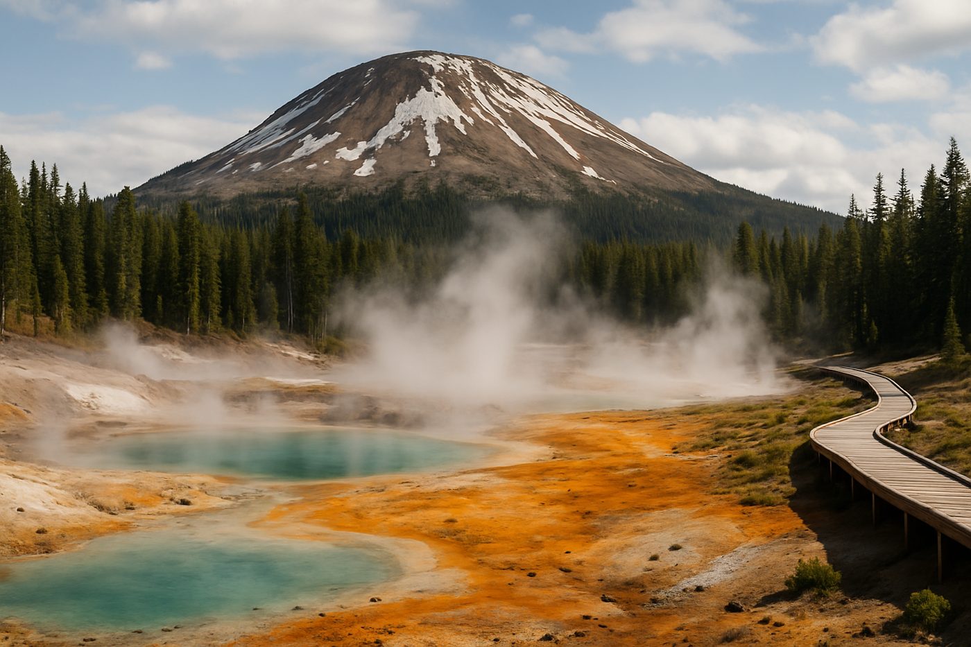 Lassen Peak above the hydrothermal area of Bumpass Hell