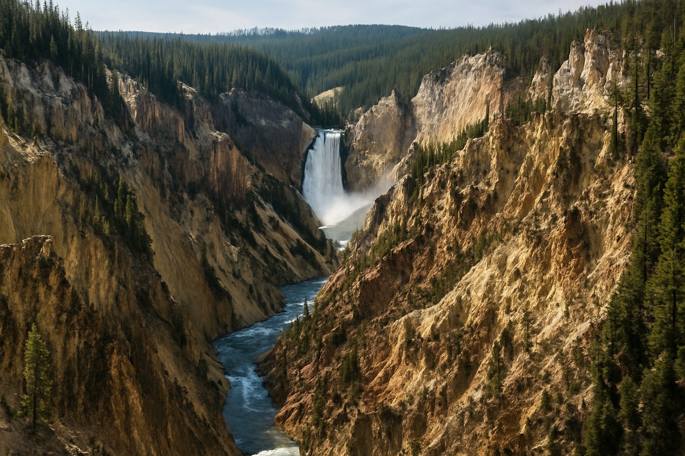 Lower Falls of the Yellowstone plunging into the yellow-walled Grand Canyon of the Yellowstone