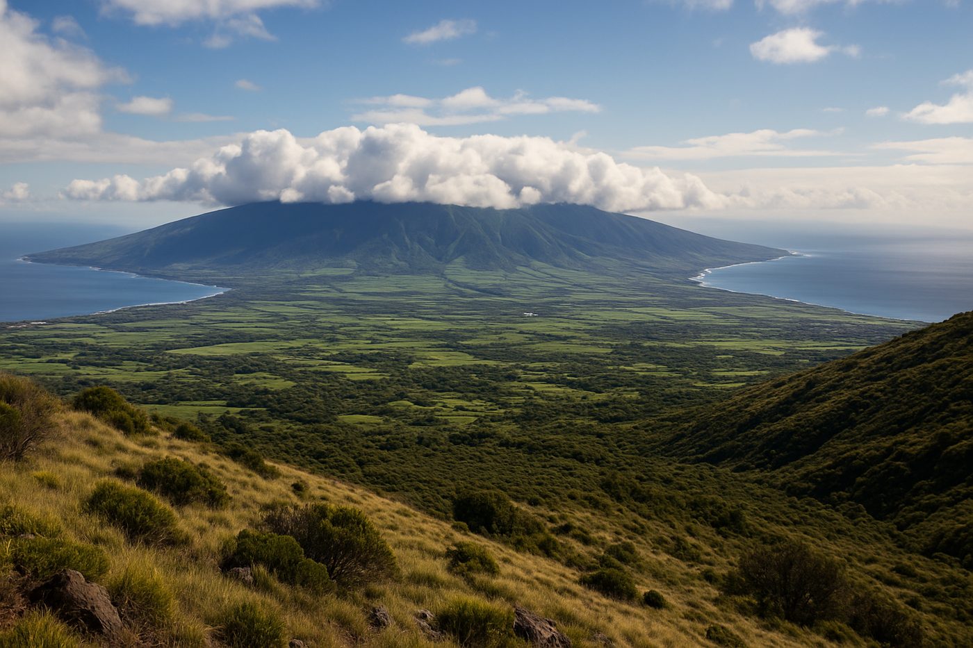 View across Maui’s central valley toward the West Maui Mountains