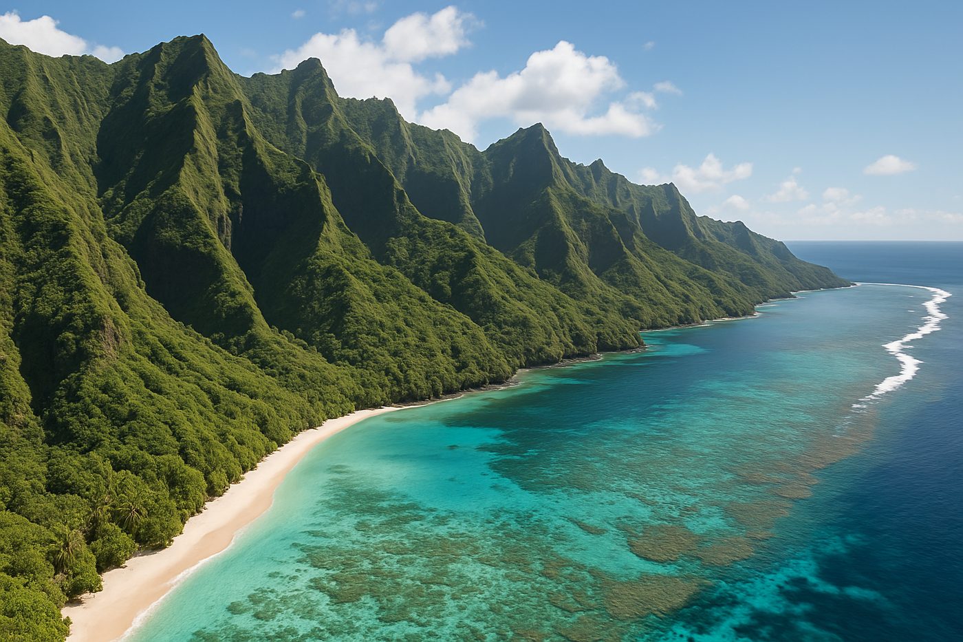 Rainforest ridges and coral lagoon in the National Park of American Samoa