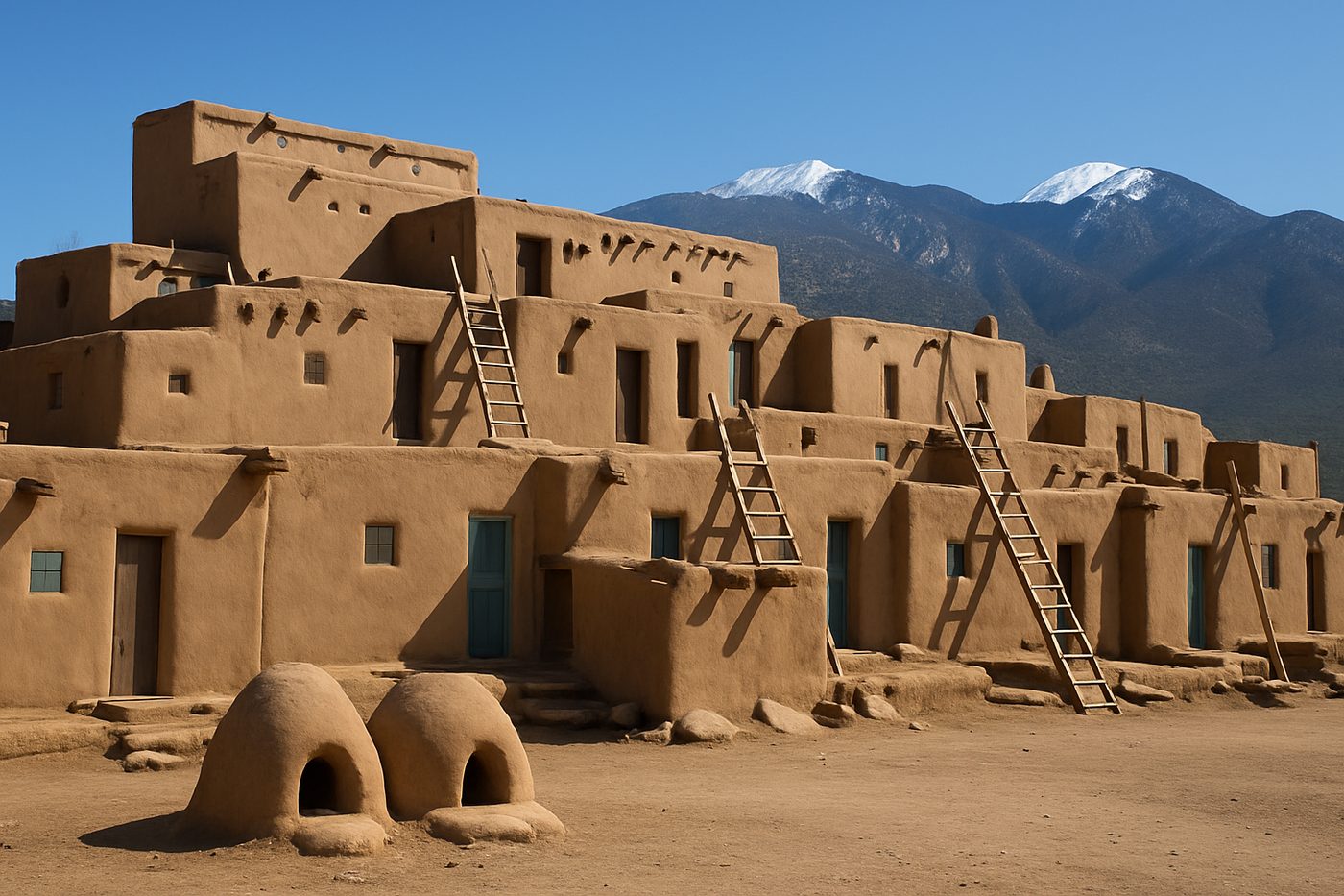 The terraced adobe buildings of Taos Pueblo