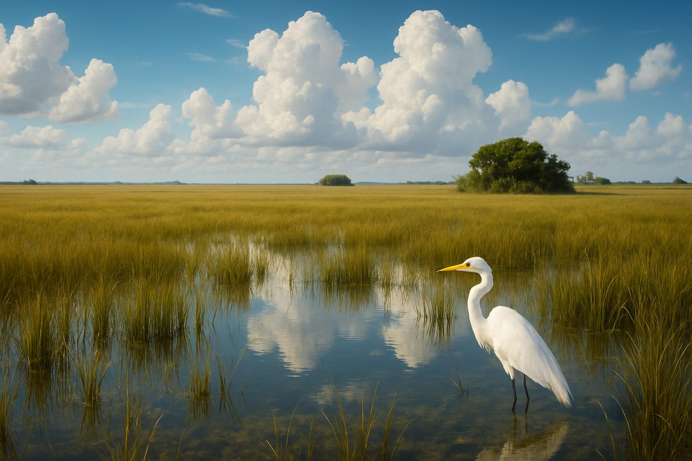 Sawgrass marsh and tree islands stretching to the horizon in the Florida Everglades