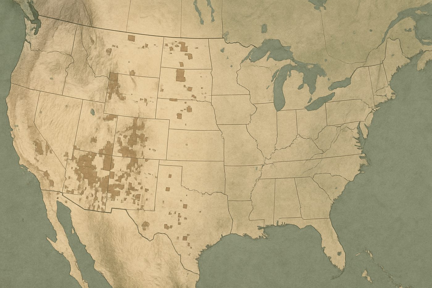 Map illustration of tribal lands across the United States
