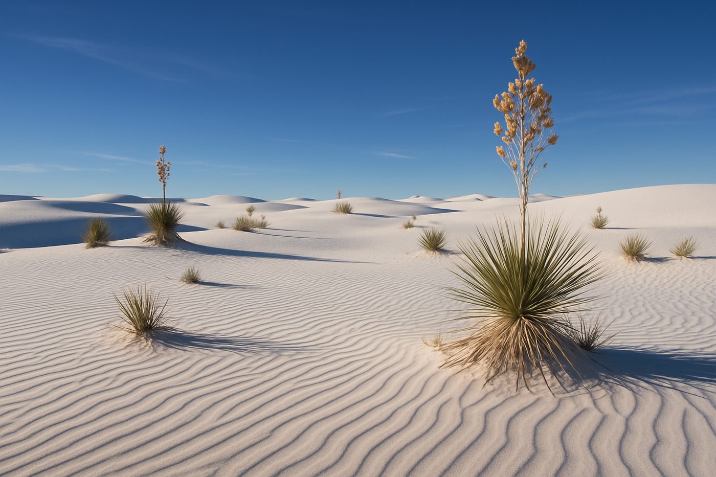 Rippled white gypsum dunes at White Sands National Park